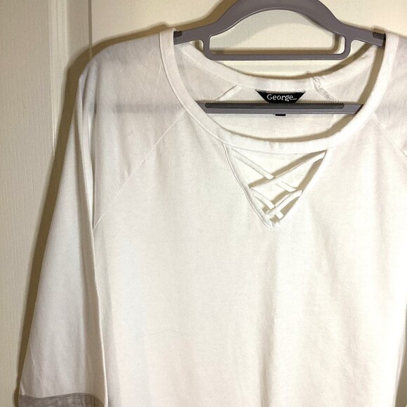 George Women's White Long Sleeve Top Semi Sheer T-Shirt Size L Casual Stretchy - Picture 2 of 7